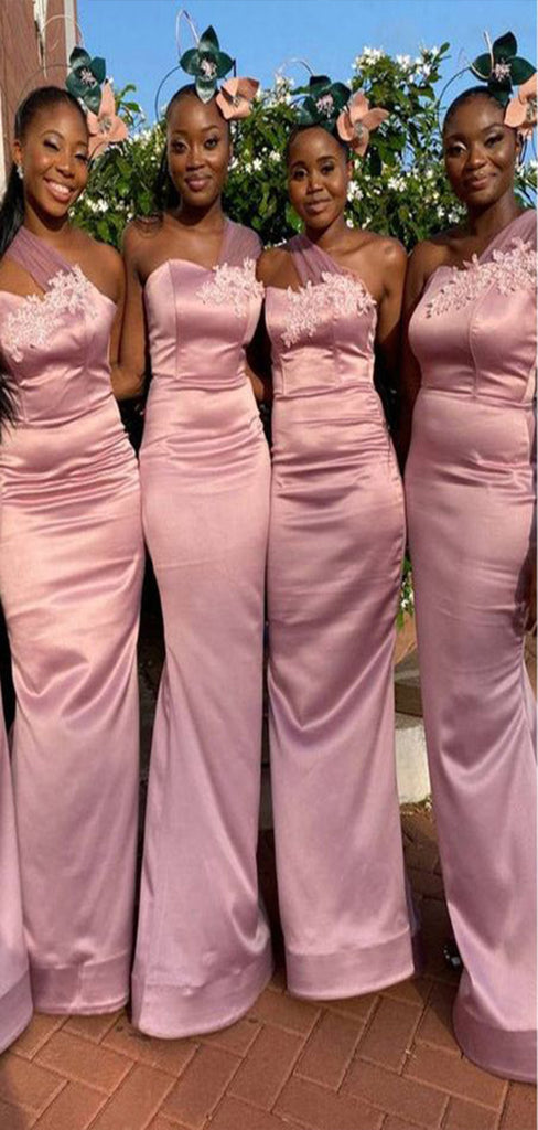 Mismatched Mermaid One Shoulder Applique Cheap Popular Long Wedding Party Bridesmaid Dresses Online, CP153