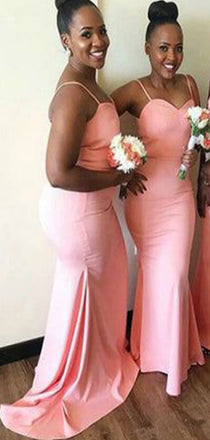 Sexy Pink Mermaid Sweetheart Spaghetti Straps Cheap Popular Long Wedding Party Bridesmaid Dresses Online, CP155