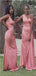 Unique Pink Mermaid One Shoulder Cheap Popular Long Wedding Party Bridesmaid Dresses Online, CP156