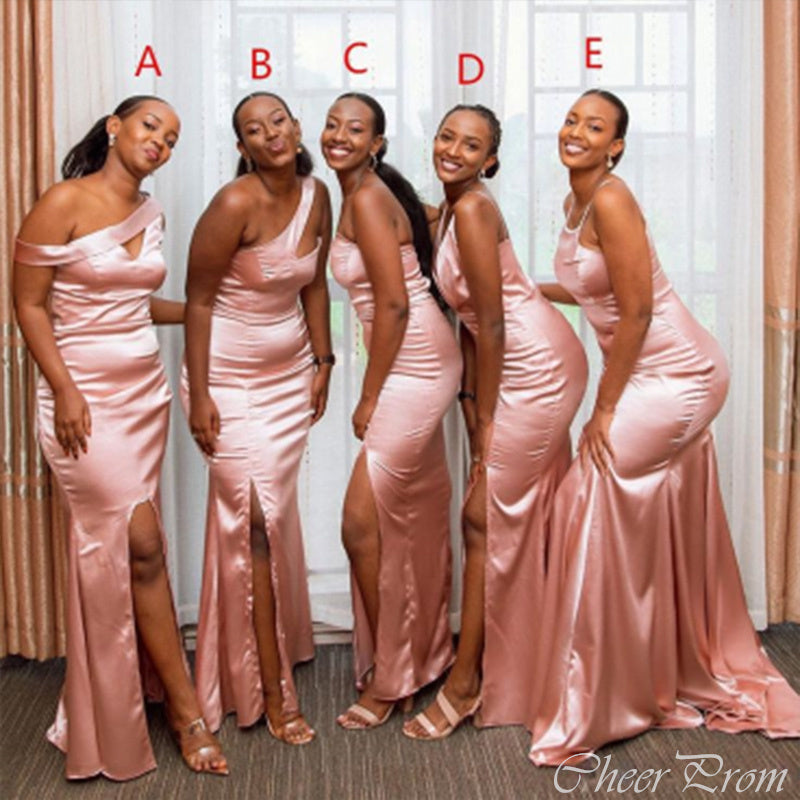 Mismatched Mermaid Side Slit Cheap Popular Long Wedding Party Bridesmaid Dresses Online, CP157