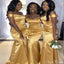 Gorgeous Gold Mermaid Off Shoulder Side Slit Cheap Popular Long Wedding Party Bridesmaid Dresses Online, CP158