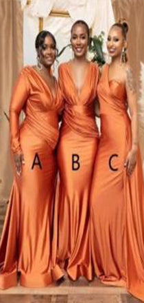 Mismatched Burnt Orange Mermaid Cheap Popular Long Wedding Party Bridesmaid Dresses Online, CP159