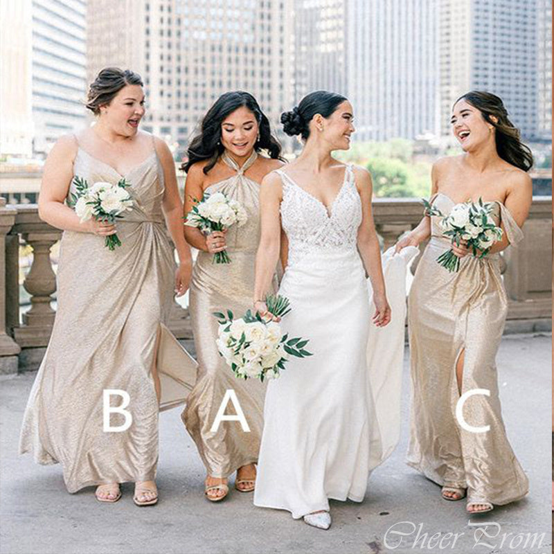 Mismatched Mermaid Side Slit Cheap Popular Long Wedding Party Bridesmaid Dresses Online, CP161