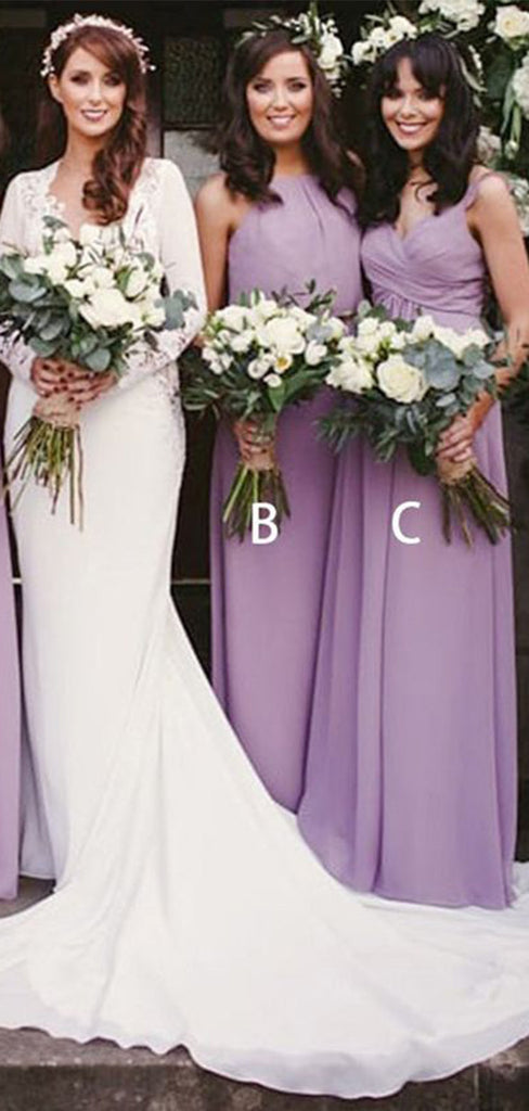 Mismatched Purple A-Line Cheap Popular Long Wedding Party Bridesmaid Dresses Online, CP163