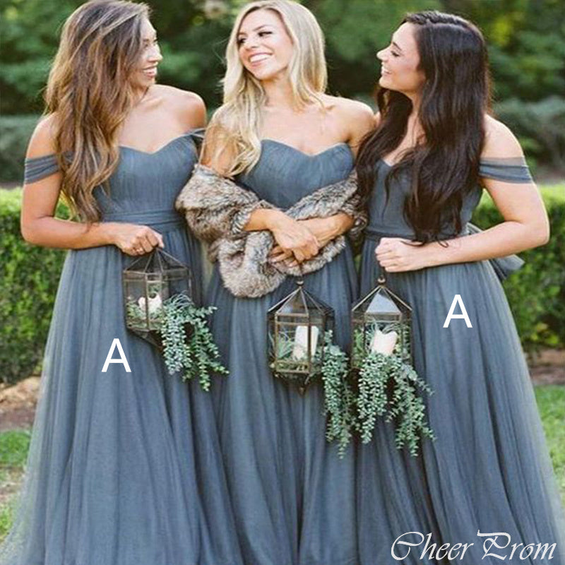 Elegant A-Line Off Shoulder Cheap Popular Long Wedding Party Bridesmaid Dresses Online, CP164