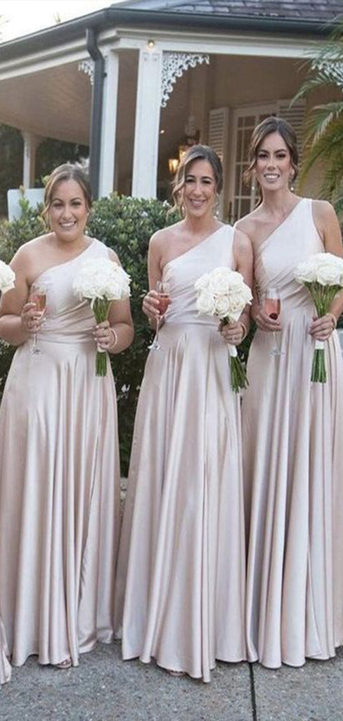 Elegant A-Line One Shoulder Side Slit Cheap Popular Long Wedding Party Bridesmaid Dresses Online, CP165