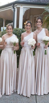 Elegant A-Line One Shoulder Side Slit Cheap Popular Long Wedding Party Bridesmaid Dresses Online, CP165