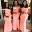 Elegant Pink Mermaid Off Shoulder Beading Cheap Long Bridesmaid Dresses Online,CP18