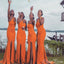 Popular Burnt Orange Mermaid One Shoulder Side Slit Cheap Long Bridesmaid Dresses Online,CP19