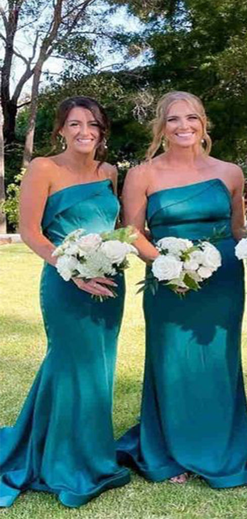 Unique Mermaid Strapless Sleeveless Cheap Popular Long Wedding Party Bridesmaid Dresses Online, CP166