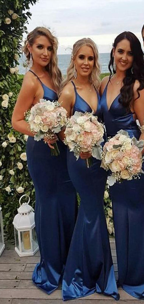 Sexy Mermaid V Neck Spaghetti Straps Cheap Popular Long Wedding Party Bridesmaid Dresses Online, CP168