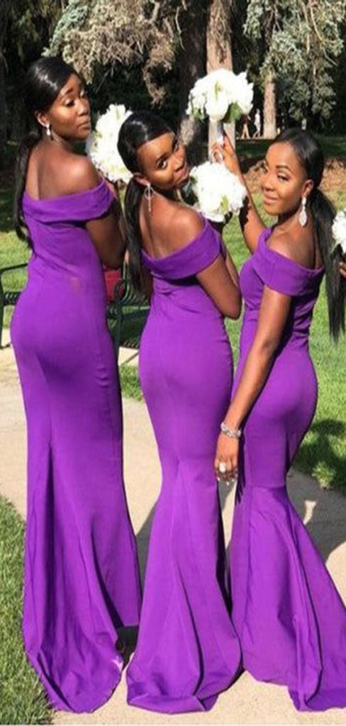 Sexy Purple Mermaid Off Shoulder Cheap Popular Long Wedding Party Bridesmaid Dresses Online, CP171