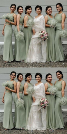 Two Pieces Elegant Sage Mermaid Jewel Sleeveless Cheap Popular Long Wedding Party Bridesmaid Dresses Online, CP179
