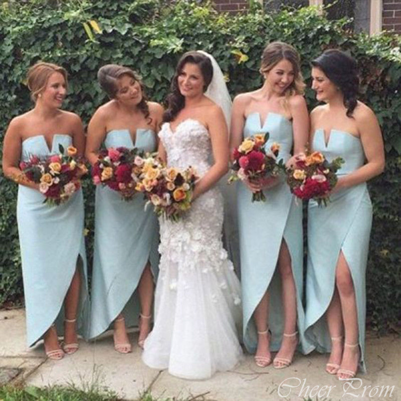 Unique Mermaid Strapless Sleeveless Cheap Popular Long Wedding Party Bridesmaid Dresses Online, CP182