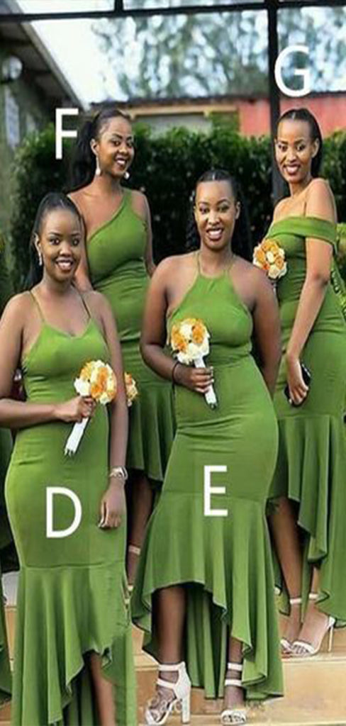 Mismatched Green Mermaid Short Front Long Back Cheap Popular Wedding Party Bridesmaid Dresses Online, CP183