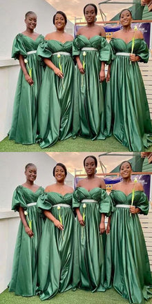 Gorgeous Green A-Line V Neck Cheap Popular Long Wedding Party Bridesmaid Dresses Online, CP184