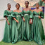 Gorgeous Green A-Line V Neck Cheap Popular Long Wedding Party Bridesmaid Dresses Online, CP184