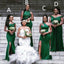 Mismatched Green Side Slit Cheap Popular Long Wedding Party Bridesmaid Dresses Online, CP189