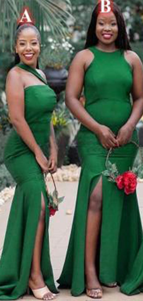 Mismatched Green Mermaid Side Slit Cheap Popular Long Wedding Party Bridesmaid Dresses Online, CP190