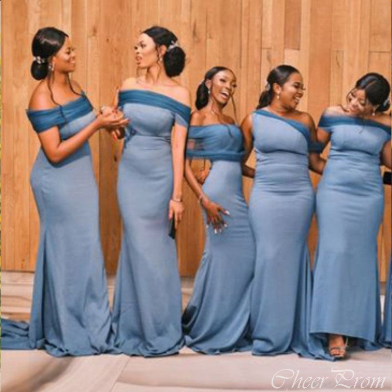 Unique Mermaid Strapless Tulle Cheap Popular Long Wedding Party Bridesmaid Dresses Online, CP192