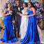 Elegant Royal Blue Mermaid One Shoulder Sleeveless Cheap Popular Long Wedding Party Bridesmaid Dresses Online, CP196