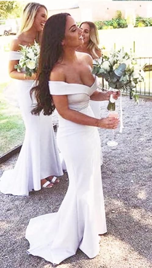 Elegant Mermaid Off Shoulder V Neck Cheap Long Bridesmaid Dresses Online,CP25