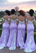 Gorgeous Light Purple Mermaid Off Shoulder Lace Cheap Popular Long Wedding Party Bridesmaid Dresses Online, CP200