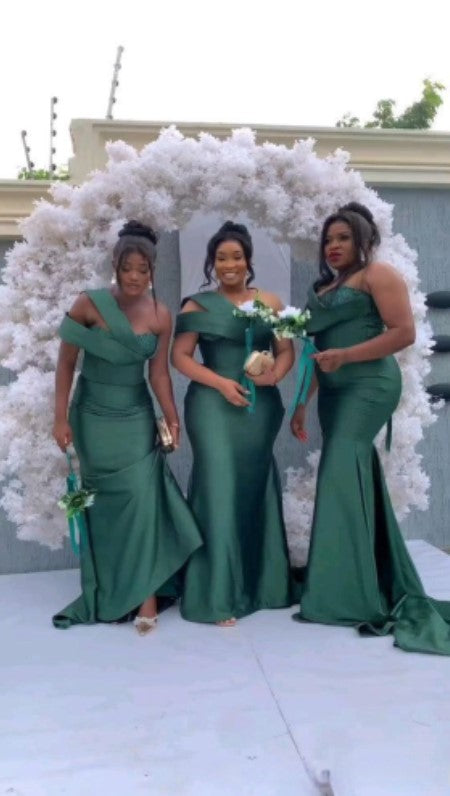 Unique Dark Green Mermaid One Shoulder Cheap Popular Long Wedding Party Bridesmaid Dresses Online, CP201