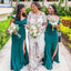 Charming Emerald Mermaid V Neck Off Shoulder Side Slit Cheap Popular Long Wedding Party Bridesmaid Dresses Online, CP203