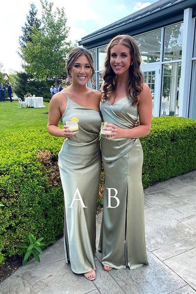 Sexy Mermaid Spaghetti Strap Side Slit Sleeveless Cheap Popular Long Wedding Party Bridesmaid Dresses Online, CP205