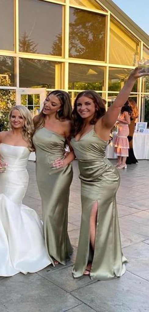 Sexy Mermaid Spaghetti Strap Side Slit Sleeveless Cheap Popular Long Wedding Party Bridesmaid Dresses Online, CP205