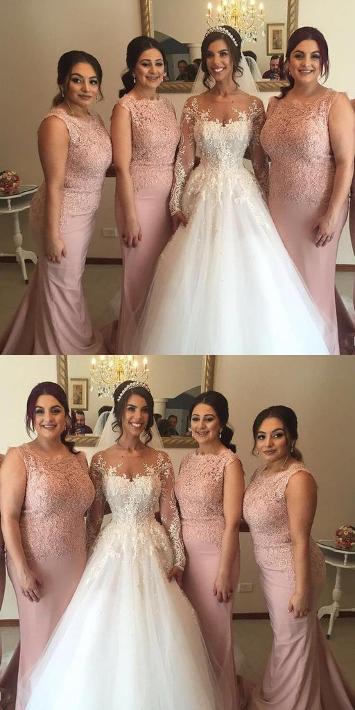 Elegant Mermaid Strap Sleeveless Lace Cheap Popular Long Wedding Party Bridesmaid Dresses Online, CP206