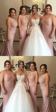 Elegant Mermaid Strap Sleeveless Lace Cheap Popular Long Wedding Party Bridesmaid Dresses Online, CP206