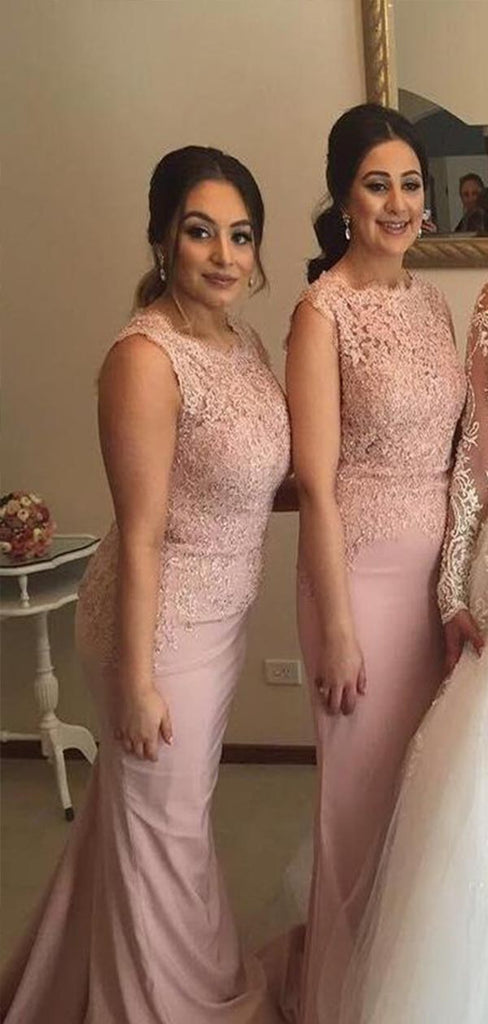 Elegant Mermaid Strap Sleeveless Lace Cheap Popular Long Wedding Party Bridesmaid Dresses Online, CP206