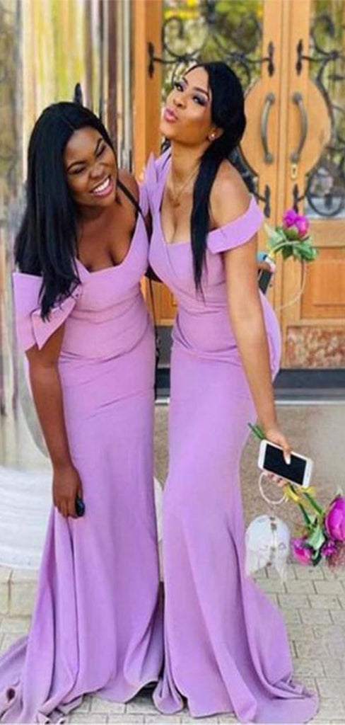 Sexy Purple Mermaid V Neck Off Shoulder Sleeveless Cheap Popular Long Wedding Party Bridesmaid Dresses Online, CP209