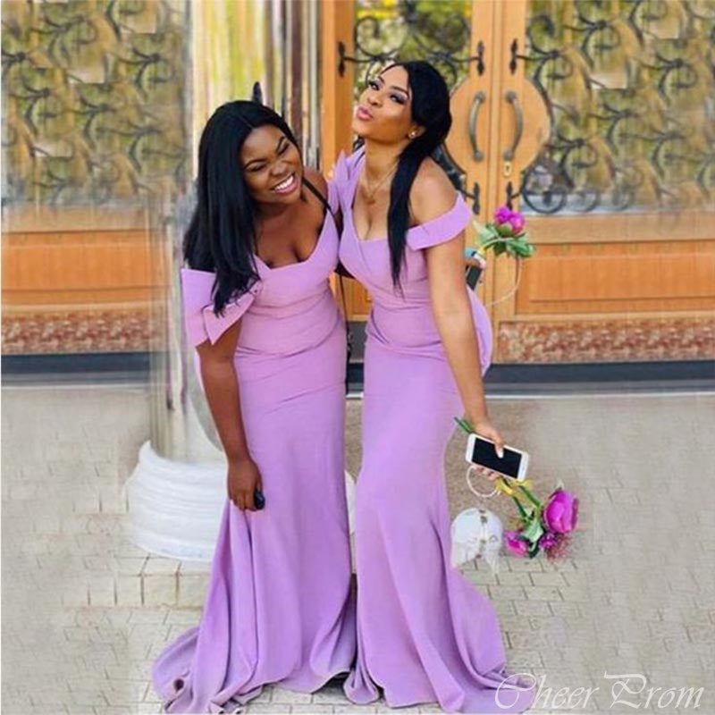 Sexy Purple Mermaid V Neck Off Shoulder Sleeveless Cheap Popular Long Wedding Party Bridesmaid Dresses Online, CP209