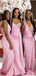 Gorgeous Pink Mermaid One Shoulder Rhinestone Cheap Popular Long Wedding Party Bridesmaid Dresses Online, CP212