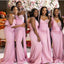 Gorgeous Pink Mermaid One Shoulder Rhinestone Cheap Popular Long Wedding Party Bridesmaid Dresses Online, CP212