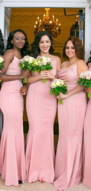 Simple Pink Mermaid Spaghetti Straps Sleeveless Cheap Popular Long Wedding Party Bridesmaid Dresses Online, CP213