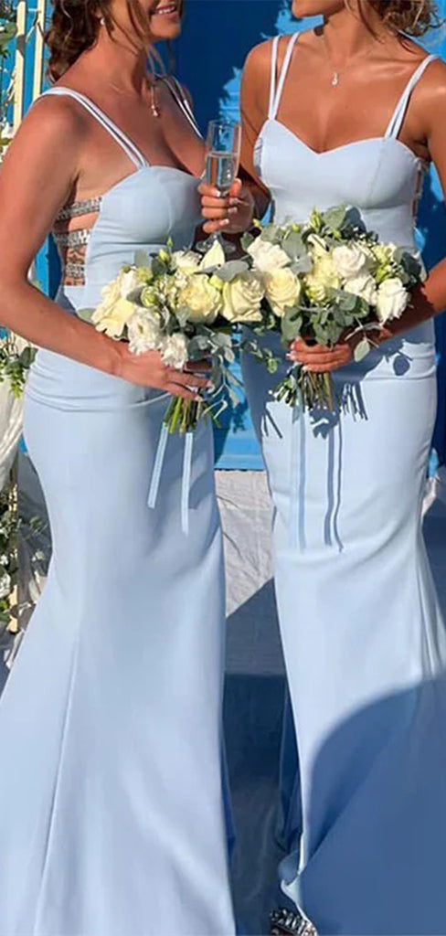 Elegant Sky Blue Mermaid Sweetheart Spaghetti Straps Sleeveless Cheap Popular Long Wedding Party Bridesmaid Dresses Online, CP214