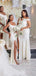 Mismatched White Mermaid One Shoulder Side Slit Cheap Popular Long Wedding Party Bridesmaid Dresses Online, CP215