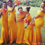 Unique Yellow Mermaid Off Shoulder Cheap Popular Long Wedding Party Bridesmaid Dresses Online, CP218