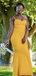 Simple Yellow Mermaid Spaghetti Straps V Neck Cheap Popular Long Wedding Party Bridesmaid Dresses Online, CP219