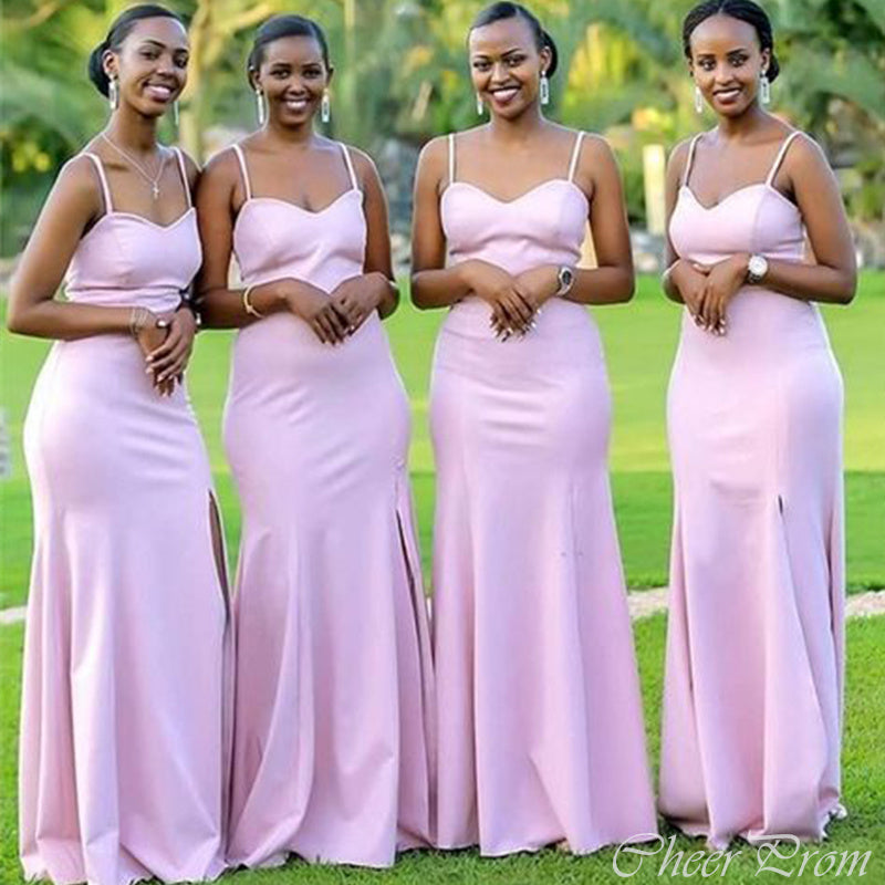 Gorgeous Pink Mermaid Sweetheart Spaghetti Straps Side Slit Cheap Popular Long Wedding Party Bridesmaid Dresses Online, CP220