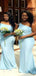 Elegant Blue Mermaid Straps One Shoulder Cheap Popular Long Wedding Party Bridesmaid Dresses Online, CP222