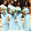 Elegant Blue Mermaid Straps One Shoulder Cheap Popular Long Wedding Party Bridesmaid Dresses Online, CP222