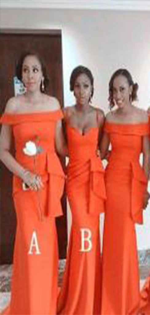 Mismatched Orange Mermaid Sleeveless Cheap Popular Long Wedding Party Bridesmaid Dresses Online, CP226