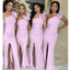 Elegant Mermaid One Shoulder Side Slit Cheap Popular Long Wedding Party Bridesmaid Dresses Online, CP227