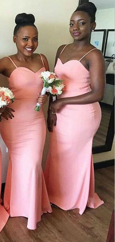 Sexy Pink Mermaid Sweetheart Spaghetti Straps Cheap Popular Long Wedding Party Bridesmaid Dresses Online, CP229