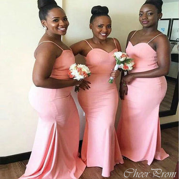 Sexy Pink Mermaid Sweetheart Spaghetti Straps Cheap Popular Long Wedding Party Bridesmaid Dresses Online, CP229